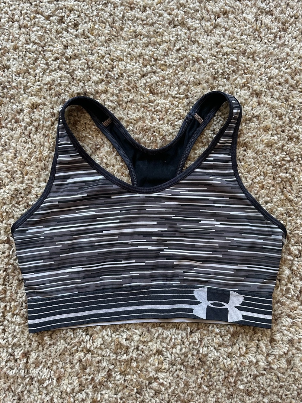 Under Armour Black and Gray Striped Racerback Sports Bra